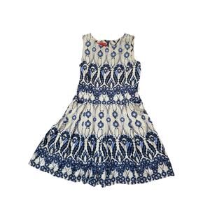 Lorenza Blau Blue White Floral Fit & Flare Dress Size 30